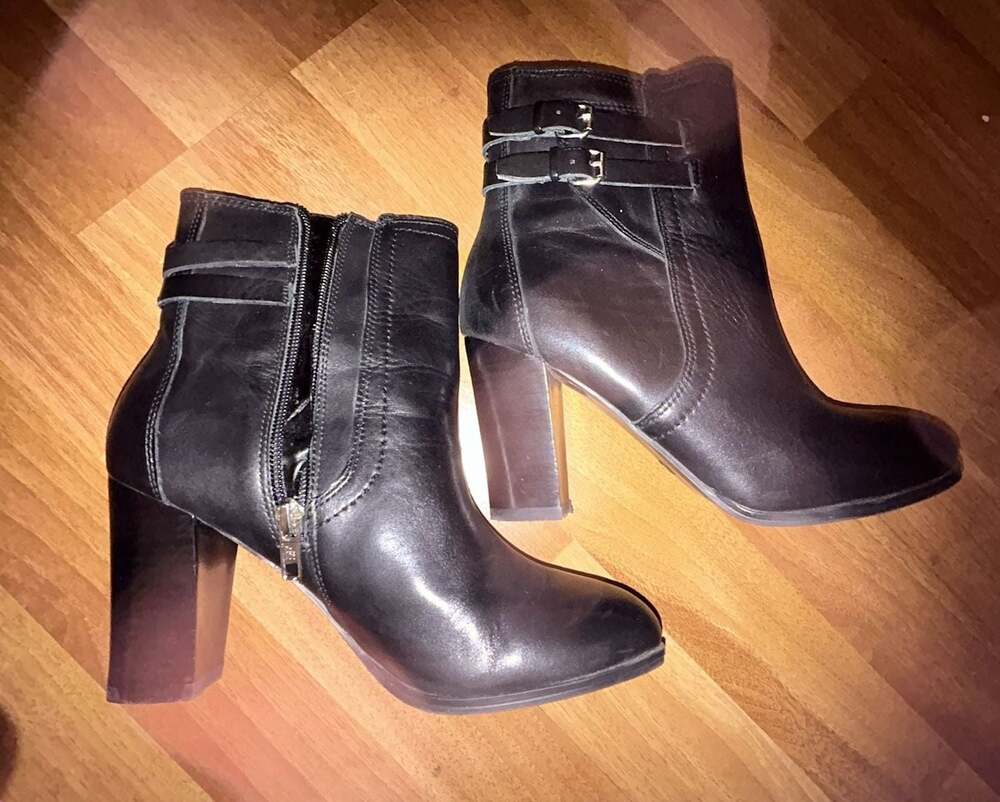 Marc Fisher Kattie Black Leather Buckle Strap Ankle Booties